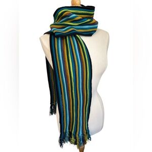 Coldwater Creek Multi Color Striped Scarf with Fringe 8”Wide X 80” Long